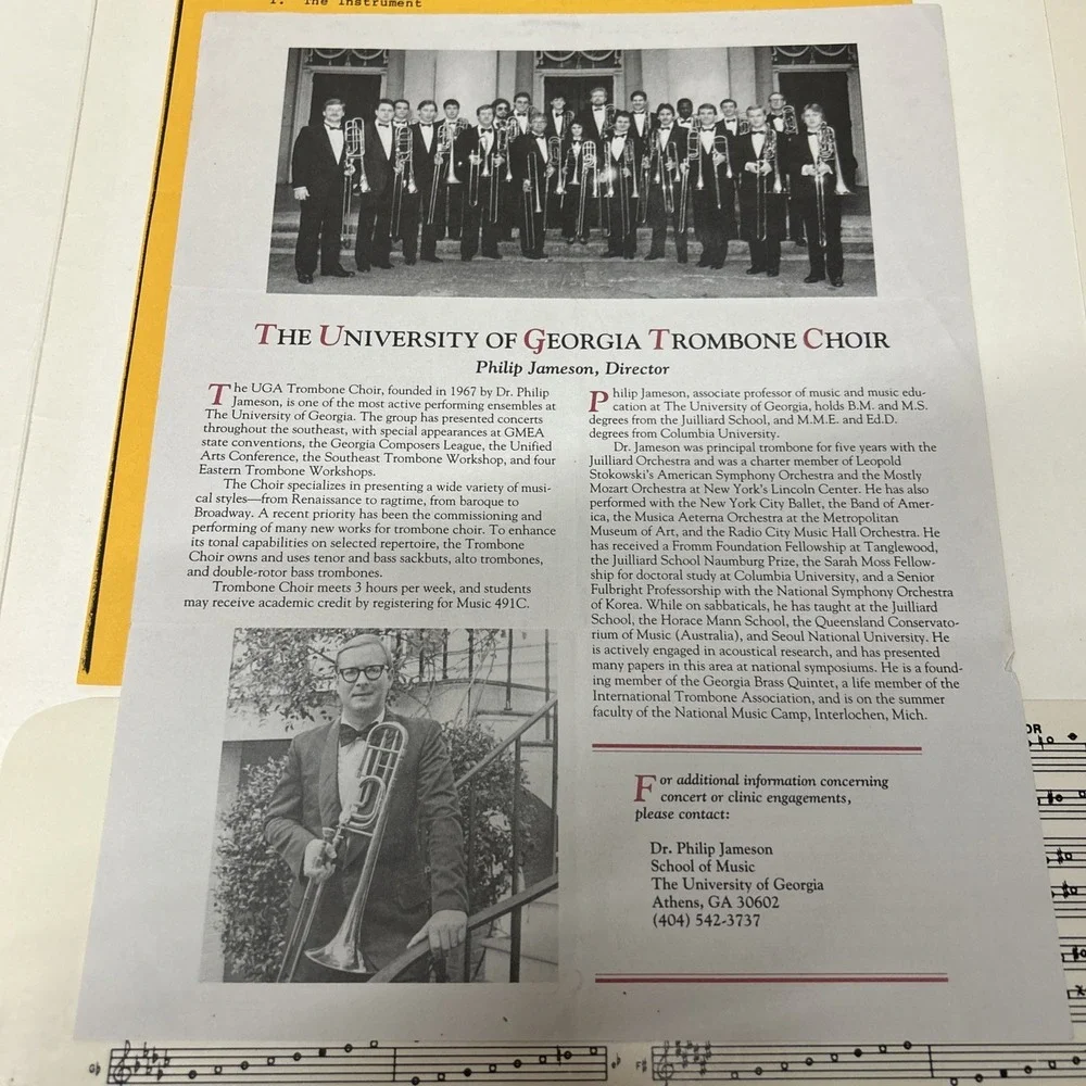 Vintage Trombone Folders, UGA Music Camp, Army Music Sheet‎ Music, 1992 Music